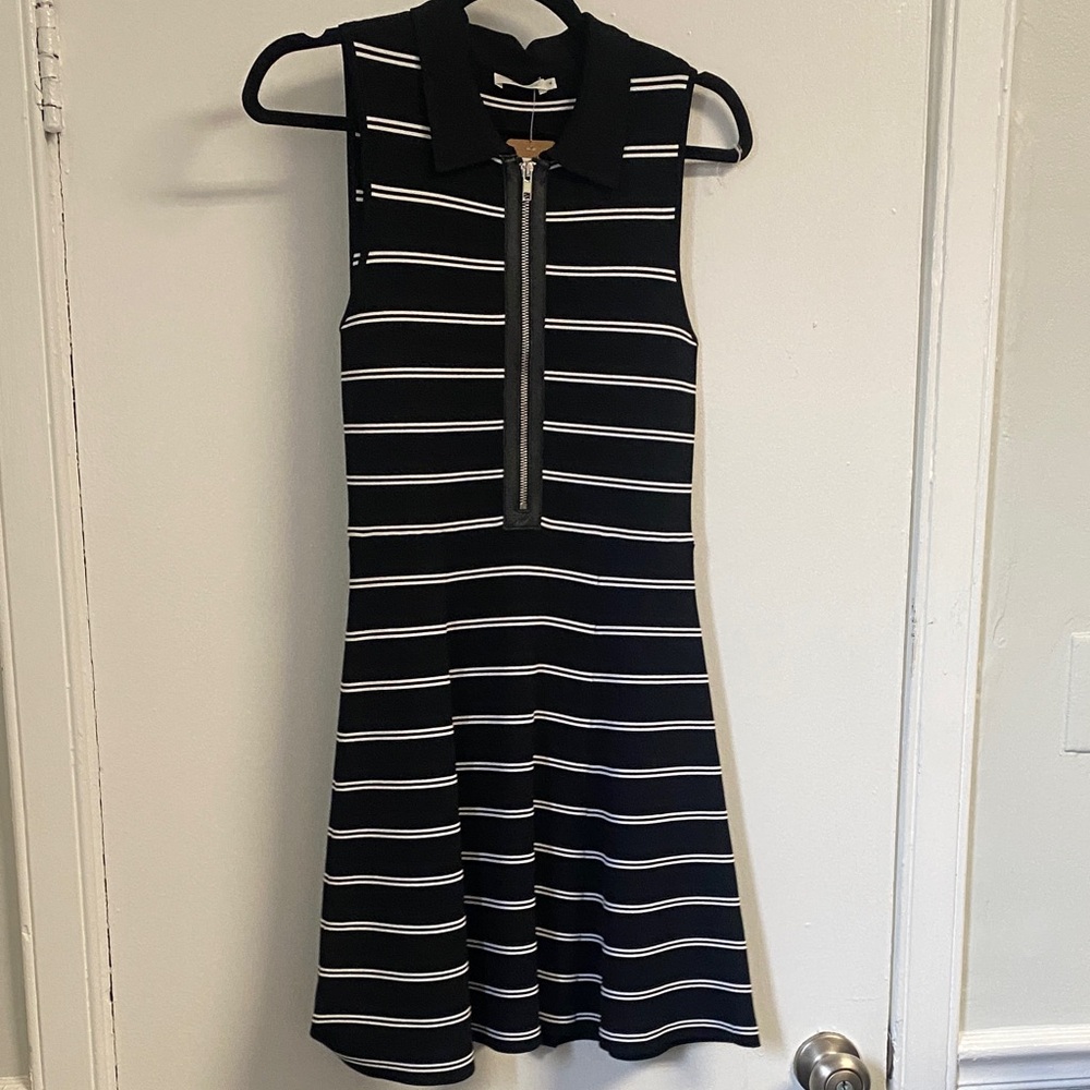 A.L.C. Black and White Striped Midi Dress